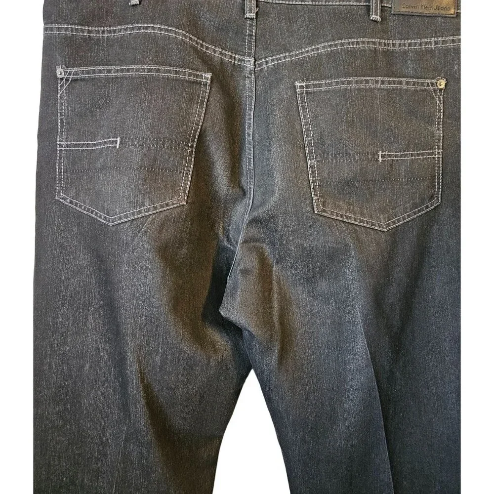 Calvin Klein Straight Leg Dark Wash Streetwear Jeans Gray Stitching Men Size 38